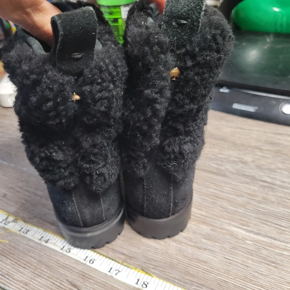 Kate Spade Black Leather & Faux Fur‎ Heeled Boots Women's Size 7.5